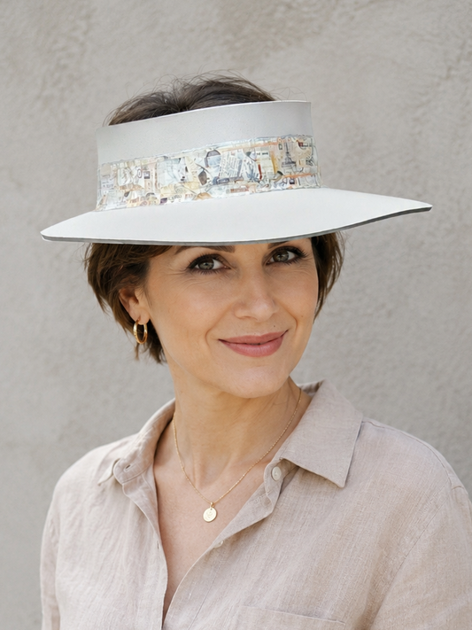 Taupe Visor Hat - Collage Style Band