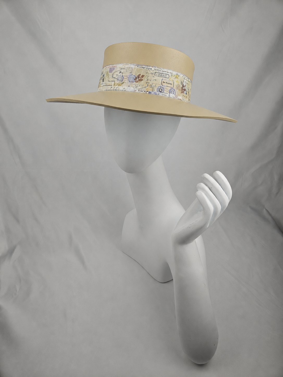 Beige Visor Hat - Vintage Collage Band