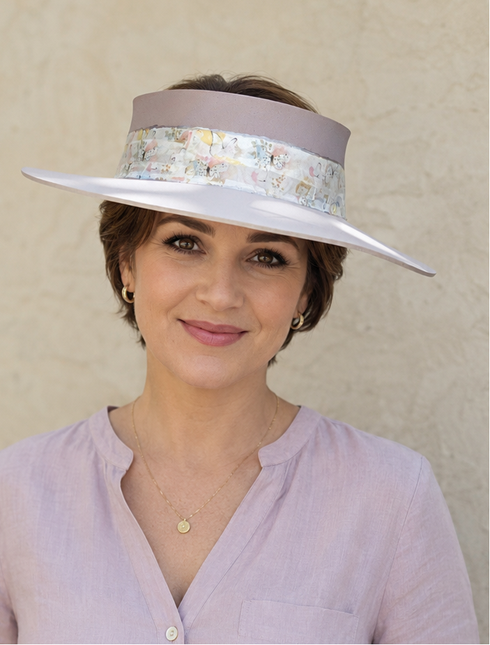 Light Pink Visor Hat - Pastel Floral and Butterfly Band