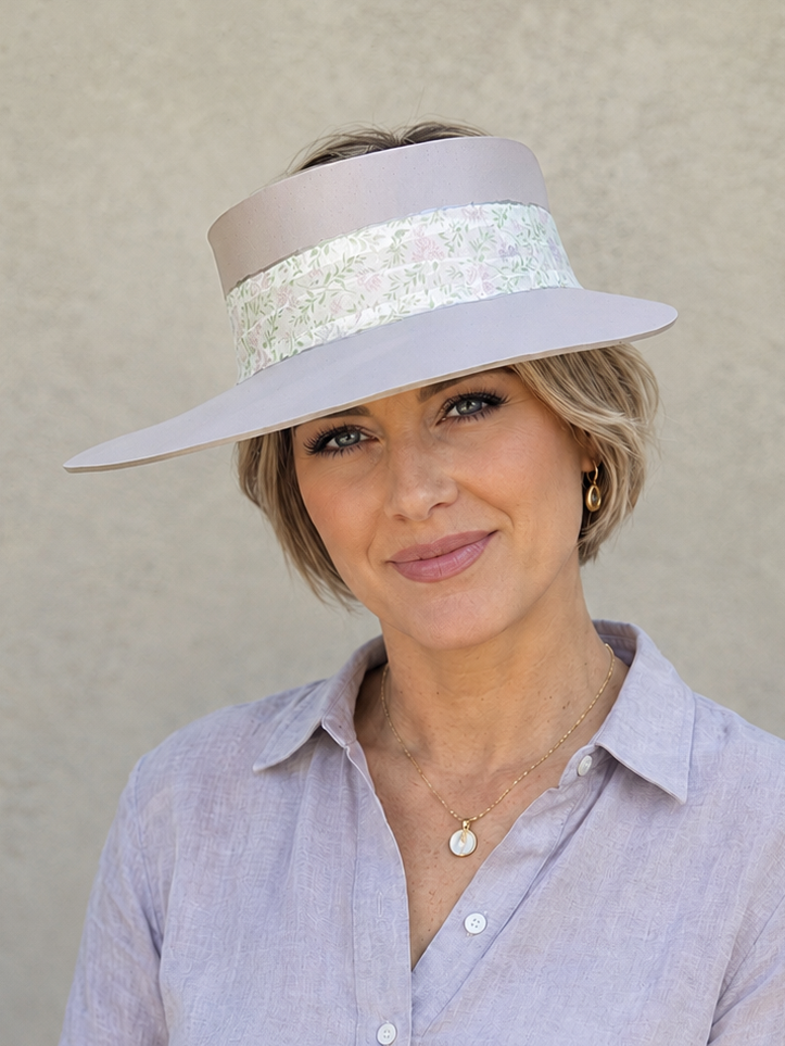 Tall Light Pink Visor Hat - Pastel Floral Band