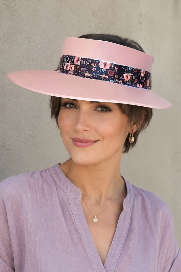 Pink Visor Hat - Elegant Dark Floral Band