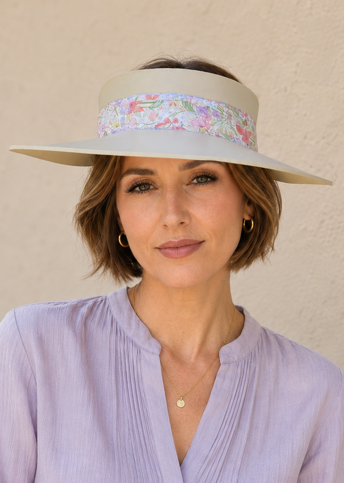 Beige Visor Hat - Pastel Floral Band