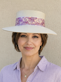 Tall Beige Visor Hat - Magenta, Purple, Pink Band