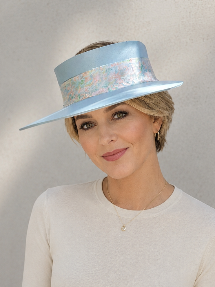 Tall Light Blue Visor Hat - Pastel Floral Band