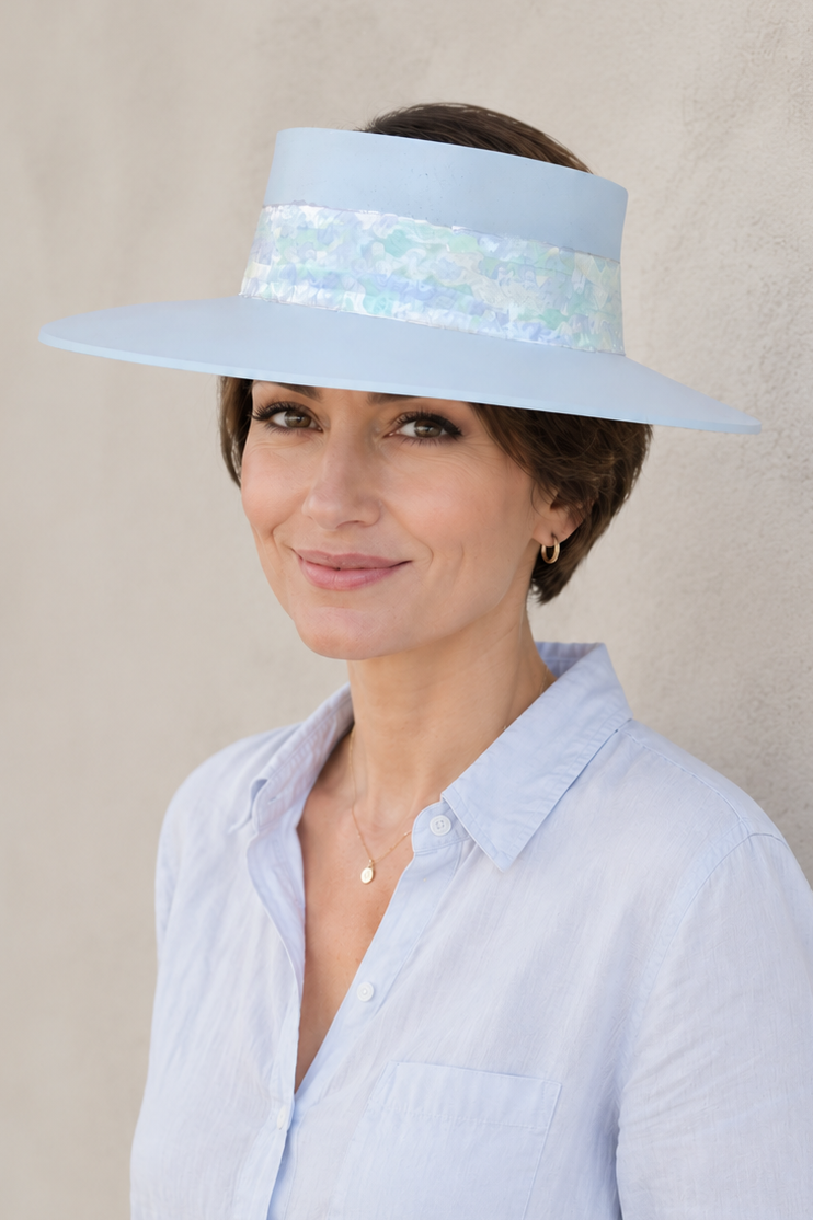Tall Light Blue Visor Hat - Pastel Green  and Light Blue Band