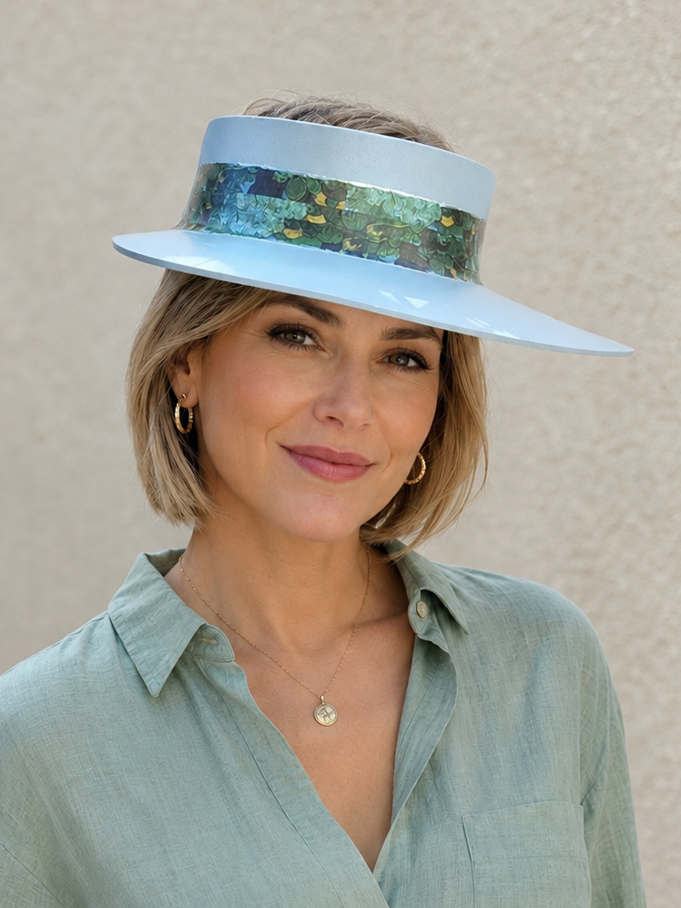 Light Blue Visor Hat - Green and Blue Monet Style Band