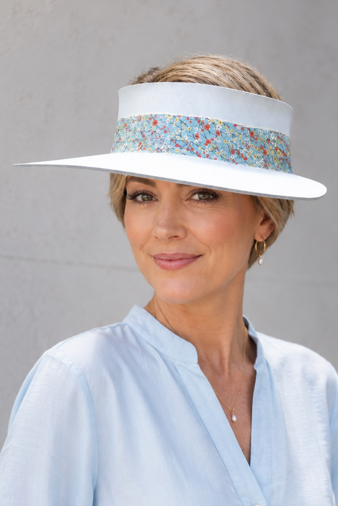 Light Blue Visor Hat - Floral Band