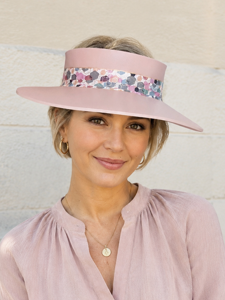 Peach Pink Visor Hat - Colorful Geometric Band