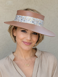 Mocha Brown Visor Hat - White and Gold Floral Band