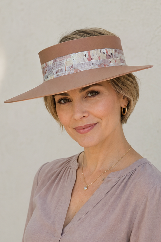 Mauve Brown Visor Hat - Vintage Style Collage Band