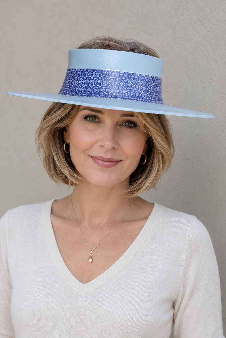 Light Blue Visor Hat - Dark Blue Geometric Band