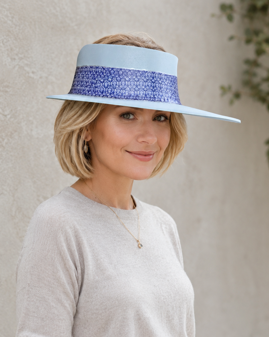 Light Blue Visor Hat - Dark Blue Geometric Band