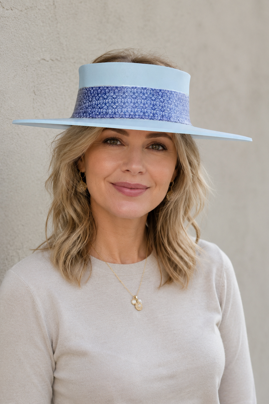 Light Blue Visor Hat - Dark Blue Geometric Band