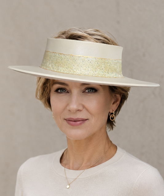 Beige Visor Hat with Delicate Floral Band