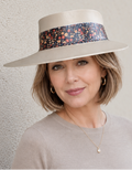Tall Beige Visor Hat - Black Multicolored Floral Band