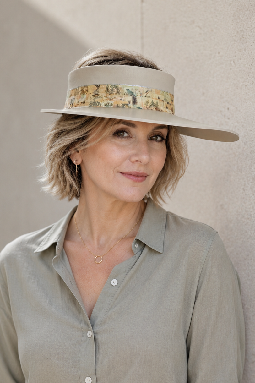 Beige Visor Hat - Botanical Collage Band