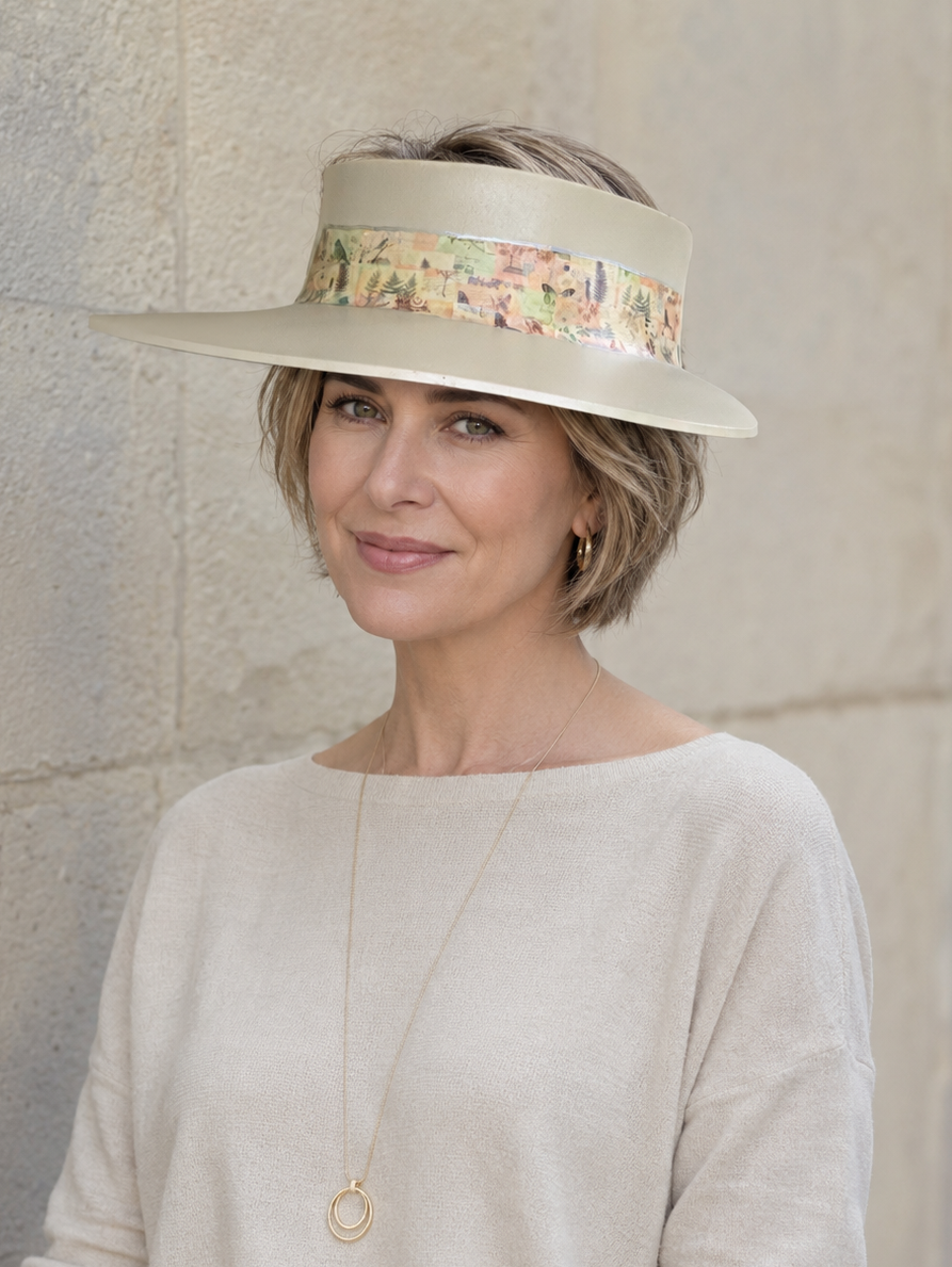 Beige Visor Hat - Botanical Collage Band