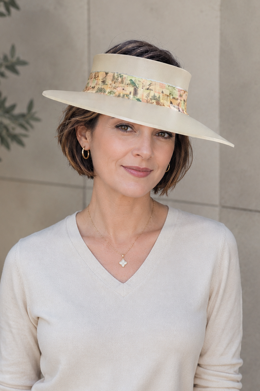 Beige Visor Hat - Botanical Collage Band
