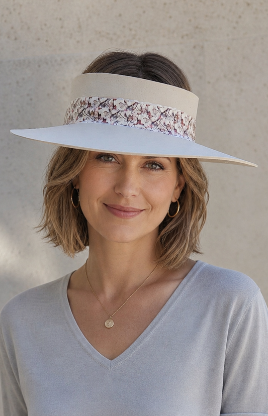 Taupe Visor Hat - Butterfly Band in Soft Colors