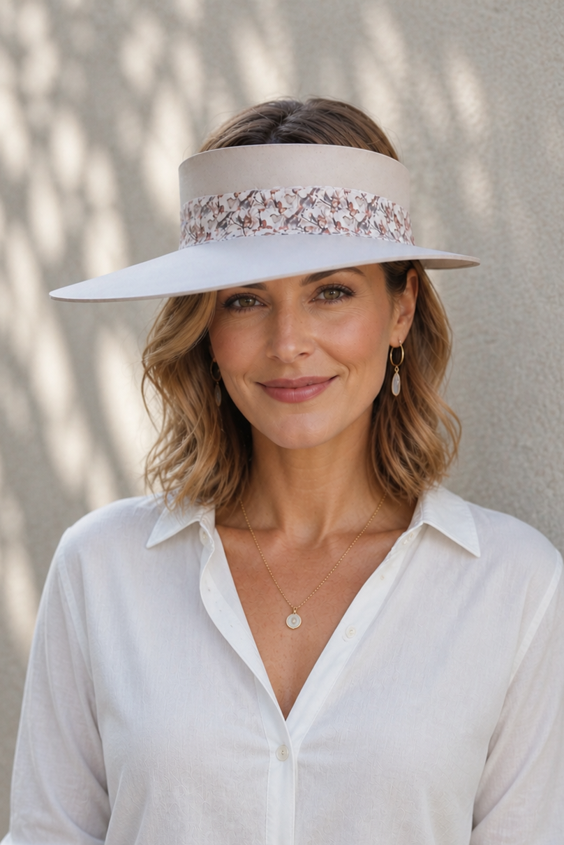 Taupe Visor Hat - Butterfly Band in Soft Colors