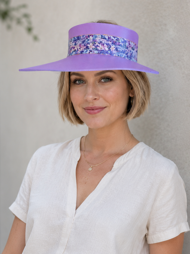 Tall  Purple Visor Hat - Bright Floral Band