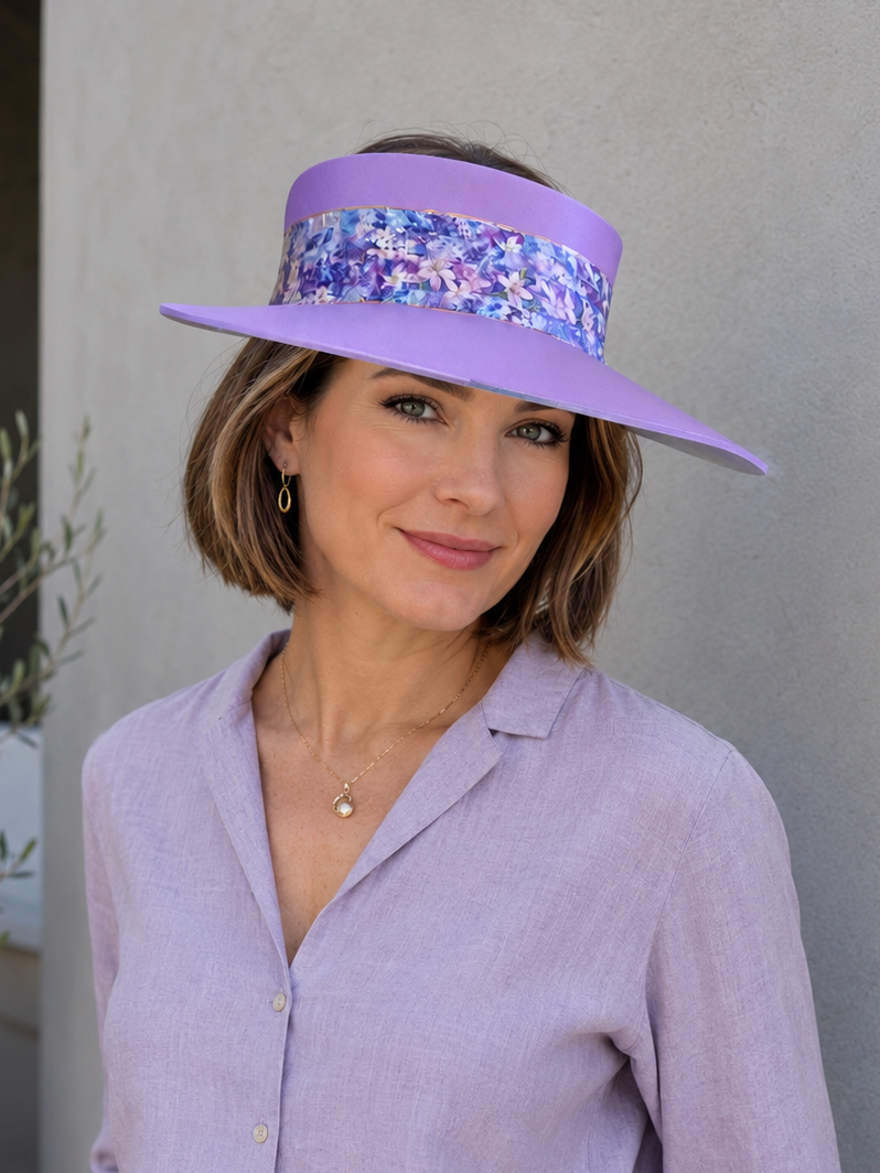 Tall  Purple Visor Hat - Bright Floral Band