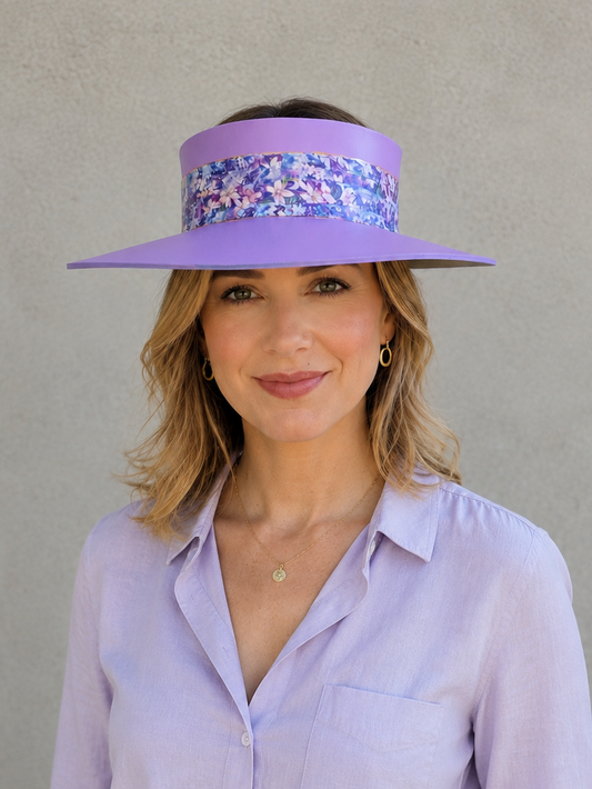Tall  Purple Visor Hat - Bright Floral Band