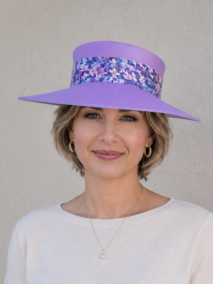 Tall  Purple Visor Hat - Bright Floral Band