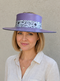Tall Purple Visor Hat - Black and White Floral Band