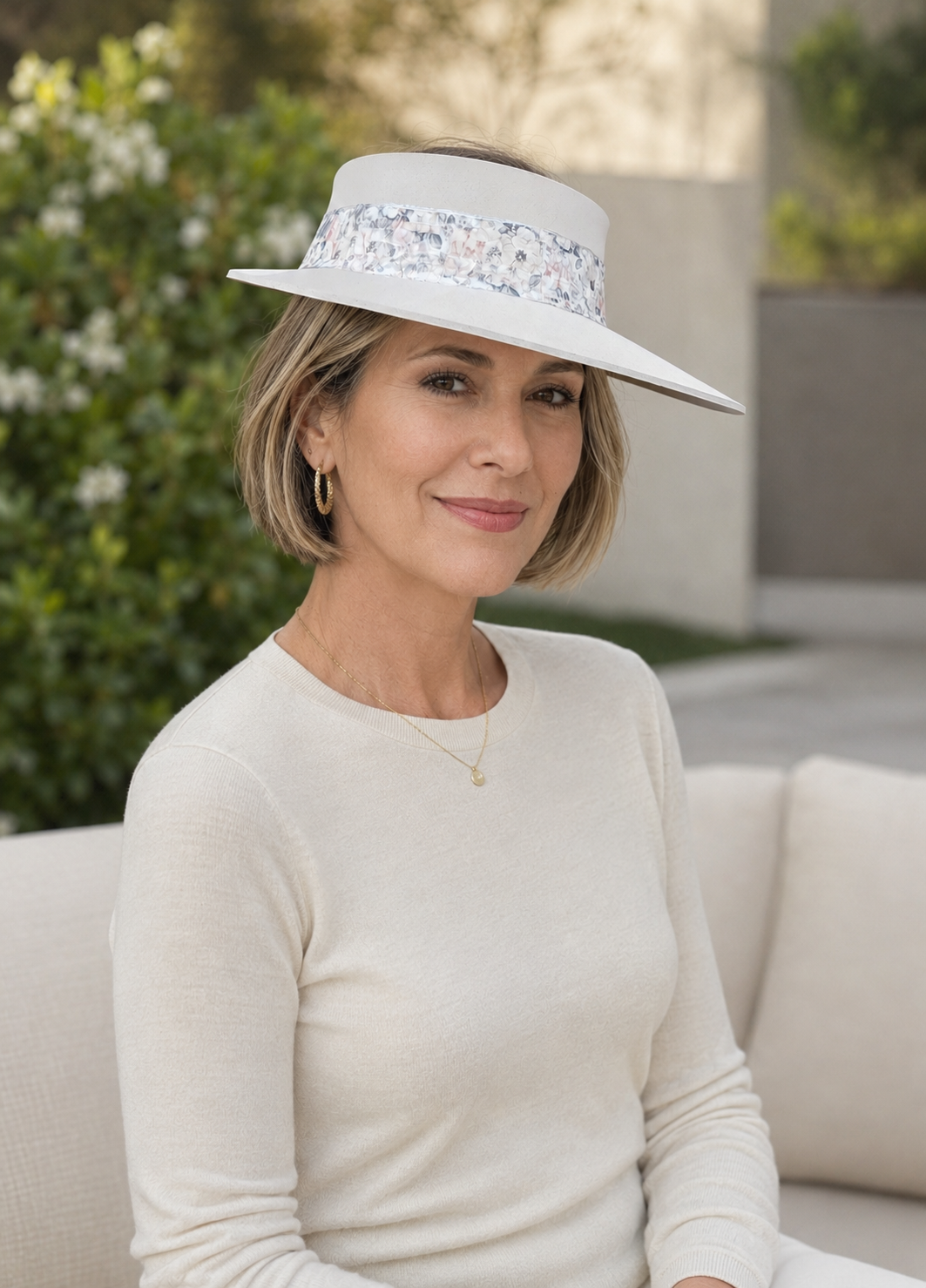 Light Pink Visor Hat - Pink Floral Band