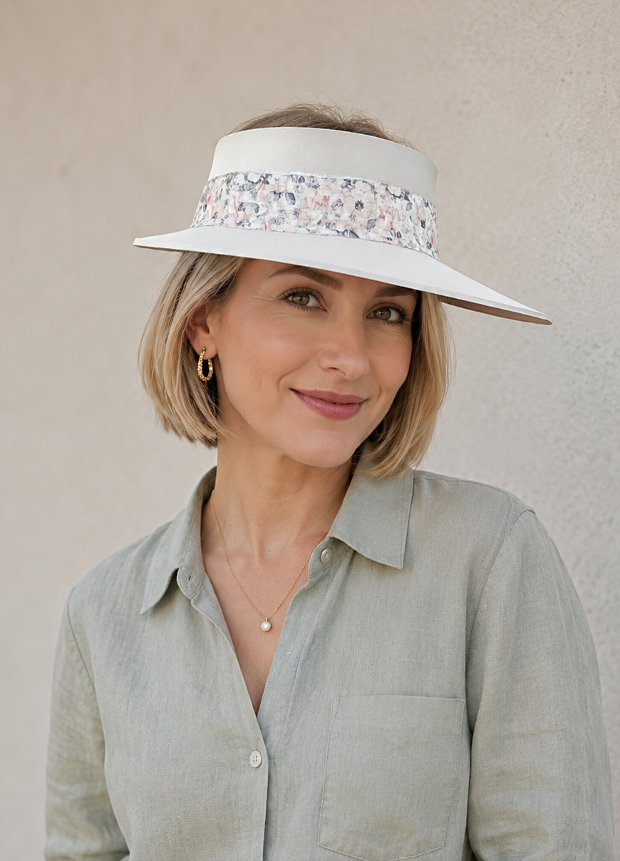 Light Pink Visor Hat - Pink Floral Band