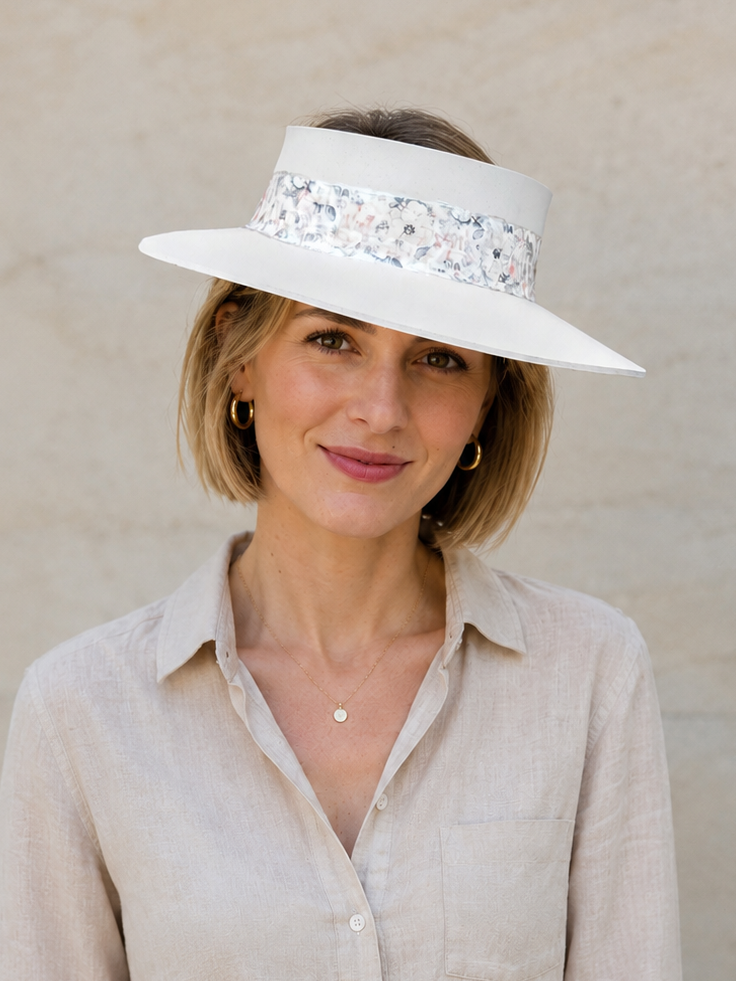 Light Pink Visor Hat - Pink Floral Band
