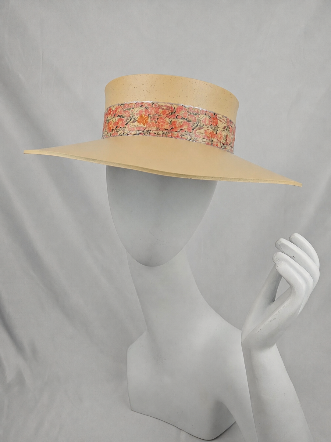 Beige Visor Hat - Orange Pink Floral Band