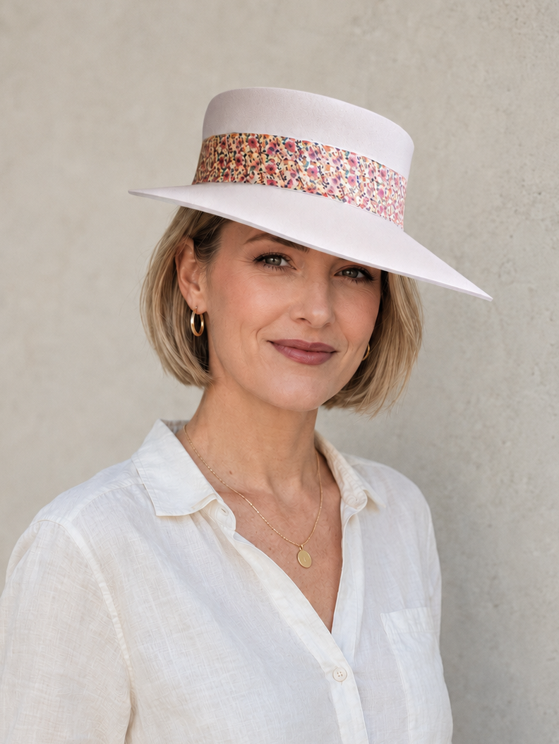 Tall Light Pink Visor Hat - Multicolor Floral Band