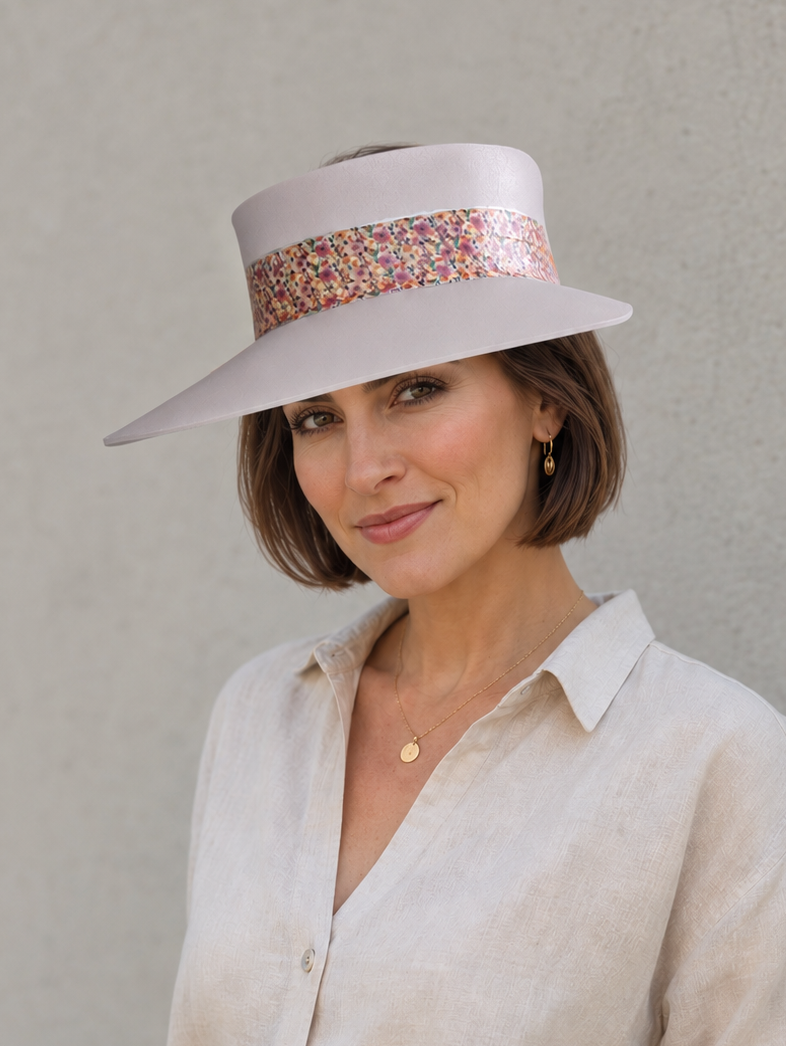 Tall Light Pink Visor Hat - Multicolor Floral Band