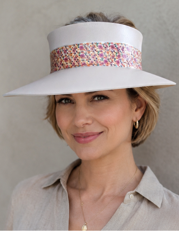 Tall Light Pink Visor Hat - Multicolor Floral Band
