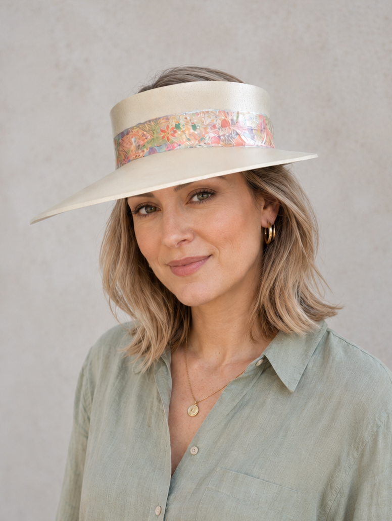 Beige Visor Hat - Multicolor Pastel Floral Band