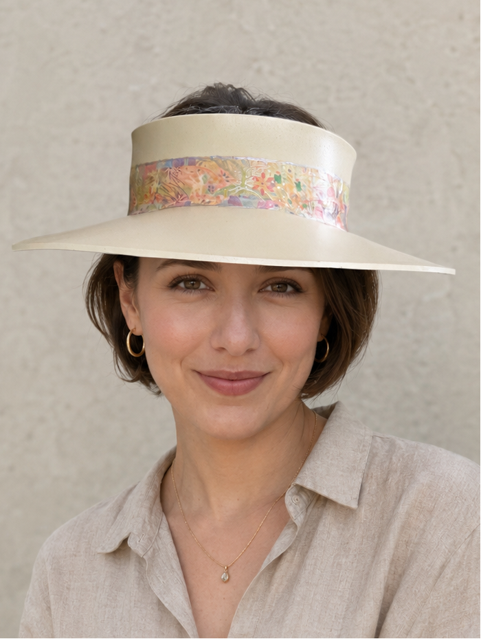 Beige Visor Hat - Multicolor Pastel Floral Band