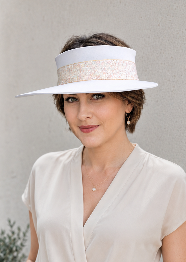 Light Pink Visor Hat - Delicate Crinkled Floral Band