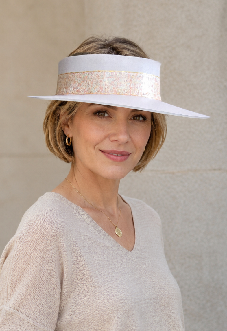 Light Pink Visor Hat - Delicate Crinkled Floral Band