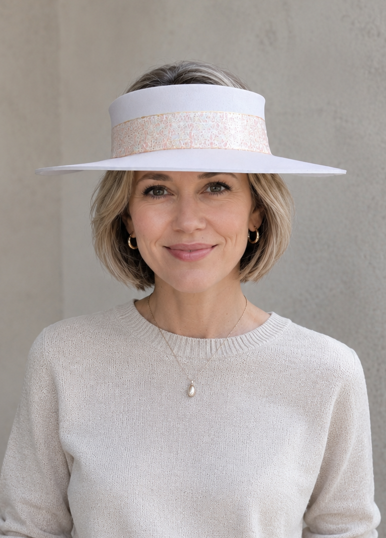 Light Pink Visor Hat - Delicate Crinkled Floral Band