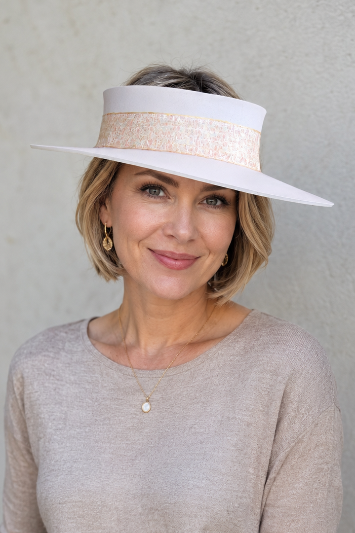 Light Pink Visor Hat - Delicate Crinkled Floral Band