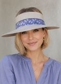 Taupe Visor Hat - Purple/Blue/Silver Floral Band
