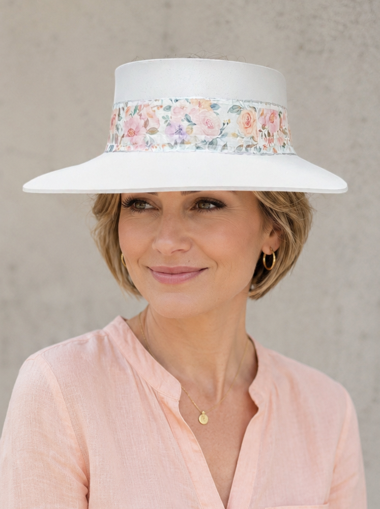 Tall Light Pink Visor Hat - Bold Floral Band