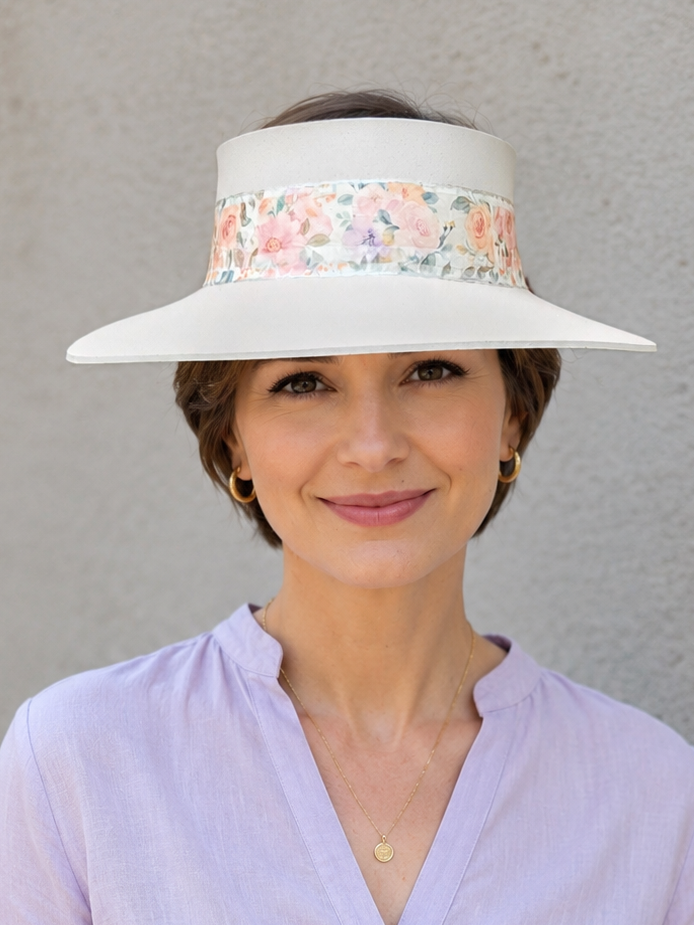Tall Light Pink Visor Hat - Bold Floral Band