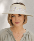 Beige Visor Hat - Delicate Purple Floral Band