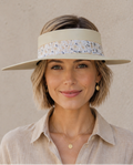 Beige Visor Hat - Golden White Floral Band