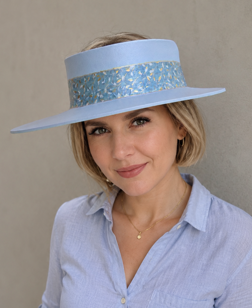 Light Blue Visor Hat - Teal Blue Floral Band