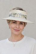 Beige Visor Hat - Blue Floral Band