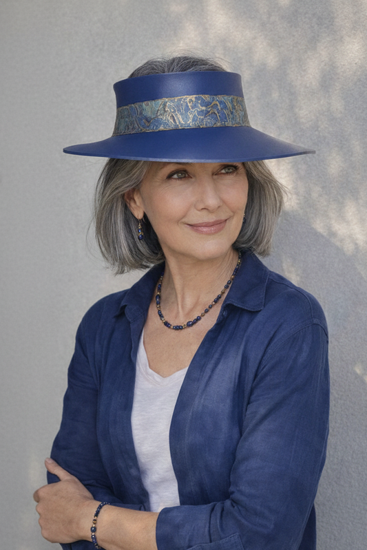 Navy Blue "LadyEVA" Visor Hat with Golden Marbled Band